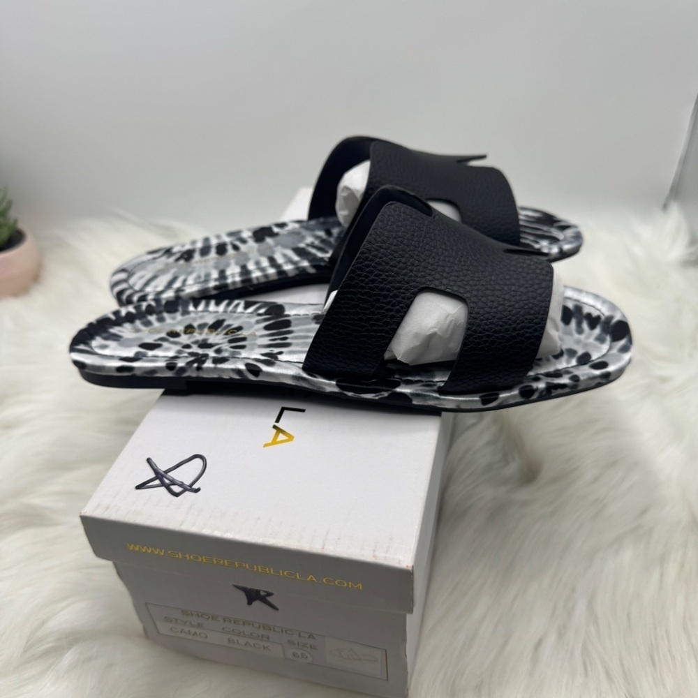 Black Square Open Toe Mule Slide Sandal - Picture 4 of 6